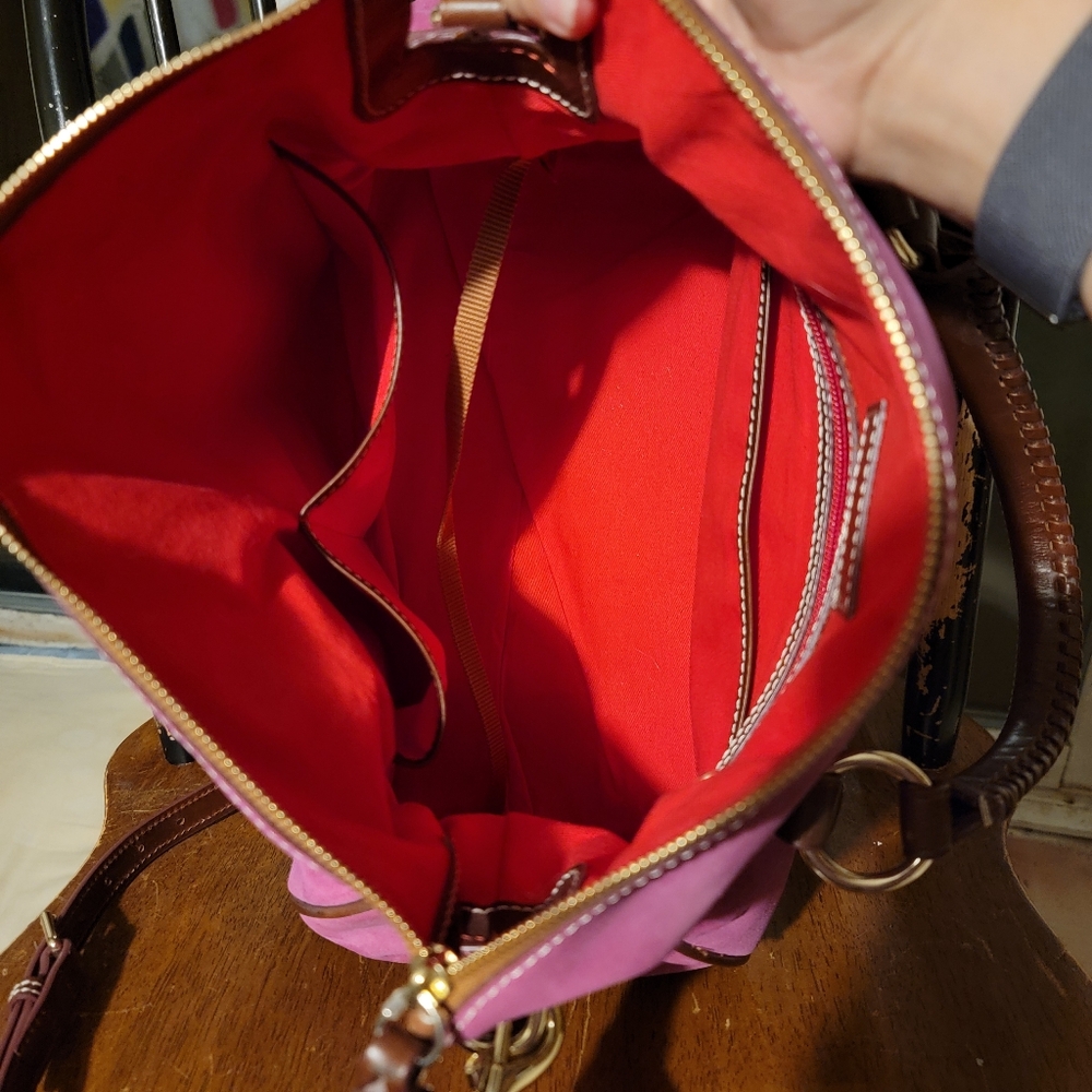 Dooney & Bourke Large Suede Satchel - Magenta - Picture 5 of 9